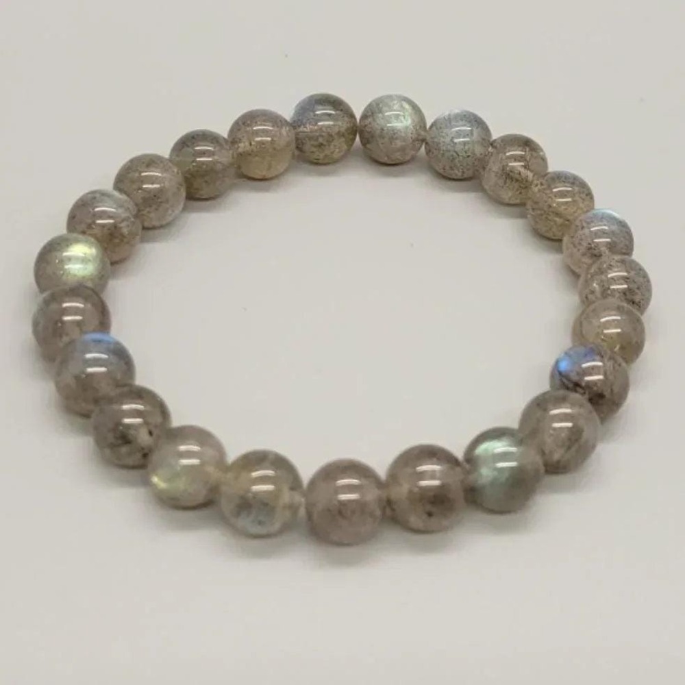 Labradorite Bracelet, Natural Stone Beads, Iridescent Gemstone Jewelry, Stretchy
